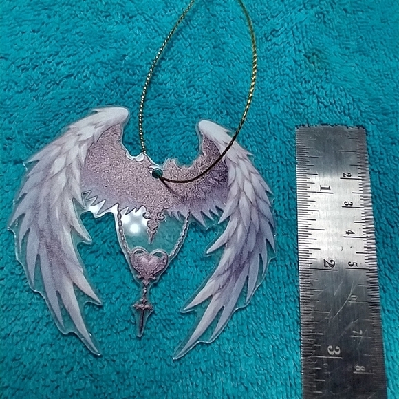 Purple angel wings cross heart wall hanger rear view mirror pendant - Picture 2 of 3